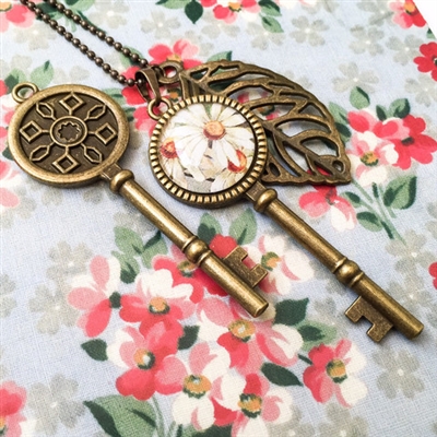 Antique Brass Round Key 20mm Bezel - 5pc