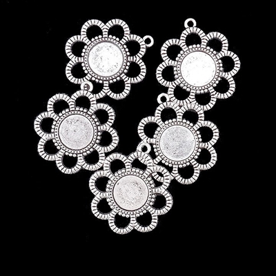 Silver Daisy 12mm Bezel, 5pc