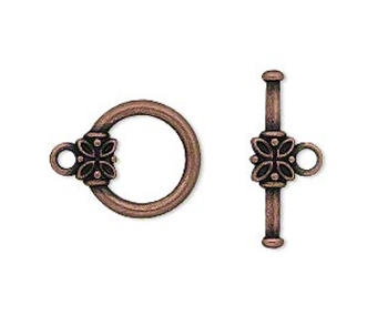 14mm Antique Copper Toggle Clasp w/ Flower Design- 1pc