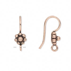 Copper 23mm Ear Wire with Open Loop Flower Bead 1pr