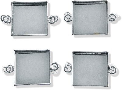 LP Base Metal Jewelry Components: Square Links Bezels - Silver Color