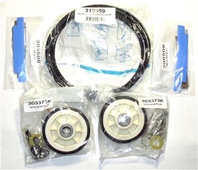 Dryer Repair Kit Y312959 (Belt), 2-306508 (Glides), 2-303373K (Rollers) Compatible With Whirlpool Dryer