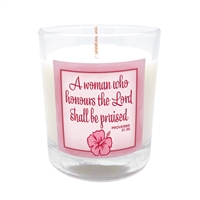 GLIMMER OF HOPE Scripture Candle "A woman who honours the Lord..." - Hibiscus