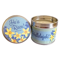 "He is Risen! Hallelujah!"  Scripture Candle Tin - Bluebell fragrance