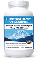 Biotin Extra Strength - 120 Veg Caps - 10 mg (10,000 mcg) - Vitamin B7