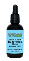 Kids & Teens Vitamin D3 400 IU (Alcohol Free) Grape Flavor - 1 fl. oz.