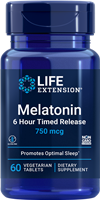 Life Extension - Melatonin 6 Hour Timed Release 750 mcg, 60 Vegetarian Tablets