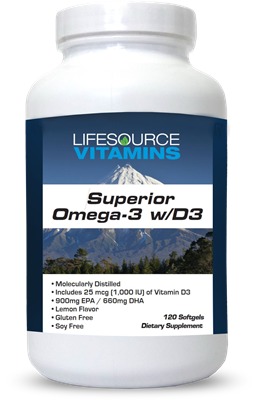 Superior Omega-3 w/Vitamin D3 (Lemon Flavor) -VALUE SIZE 120 Softgels