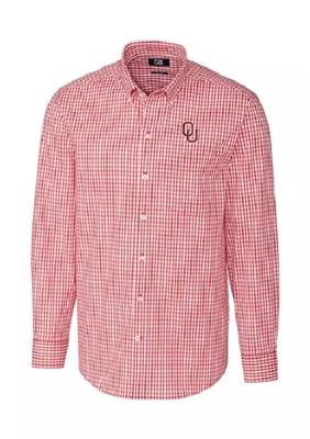 Oklahoma Sooners Long Sleeve Stretch Gingham Shirt by Cutter Buck