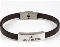 "God Bless" Bracelet With Brown Band