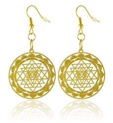Sri Yantra Cut Out Design 18K Gold Plated Earrings