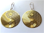 ER-225 yin yang Flower of Life 18k Gold Plated 2" Earrings