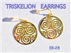 Celtic  Spiral Triskelion  18k Gold Plated 30mm Earrings