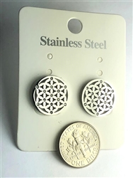 ER-SST14-FOL Stainless Steel Cubic Zirconia Studded  Flower of Life Earrings