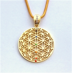 GFOLP-GEM-01 Gold Plated Flower of Life Pendant with Multi-colored Gemstones