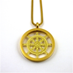 GGBWOLP-33 Gold Plated Stainless Steel Buddhist Wheel Of Life Pendant with Chain