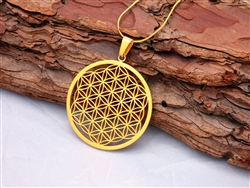 GP-12 Large Flower of Life Gold plated Stainless Steel Pendant Necklace