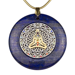 Lapiz Lazuli  Pendant with Yogi and Chakras