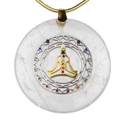 quartz crystal  Pendant with Yogi and Chakras