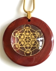 RJDP-GMET Red Jasper Glass Dome Stone Pendants - Gold Plated Metatron