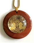 RJDP-GTOL Red Jasper Glass Dome Stone Pendants - Gold Plated Tree of Life