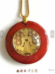 RJDP-GYOG Red Jasper Glass Dome Stone Pendants - Gold Plated Yoga