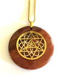 RJP-GST/SSOL Red Jasper Sacred Geometry Gold Star Tetrahedra with Silver Seed of Life Stone Pendant