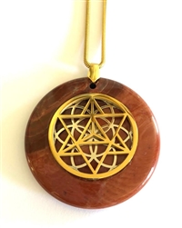 RJP-GST/SSOL Red Jasper Sacred Geometry Gold Star Tetrahedra with Silver Seed of Life Stone Pendant