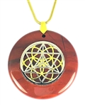 RJP-SST/GSOL   Red Jasper Sacred Geometry Silver Star Tetrahedra with Gold Seed of Life Stone Pendant