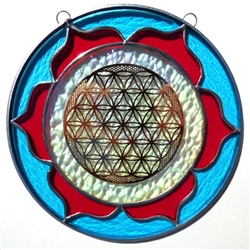 18 karat gold plated flower of life stained glass mobile