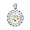 SGLFP-Gem-01 Silver and Gold Plated Stainless Steel Lotus Flower Pendant with Multi-colored Gemstones