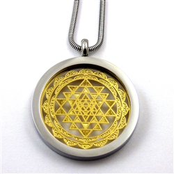 SGSYP-28 Silver and Gold Plated Stainless Steel Shree Yantra Pendant with Chain