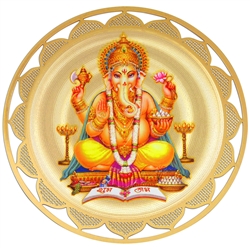 ganesh double sided devotional icon with 18k gold plating and full color printing