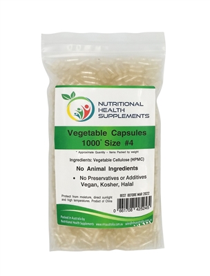 1000 Empty Vegetable Vegetarian Vegan Capsules - Size #4