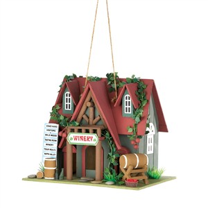 Winery Red Roof Wood Cottage Birdhouse