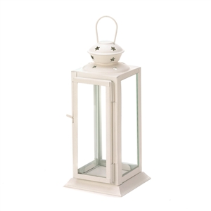 Starlight Clear Glass White Metal Candle Lantern