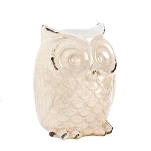 Distressed White Ceramic Owl Figurine