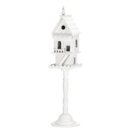 2-Story White Wood Pedestal Birdhouse