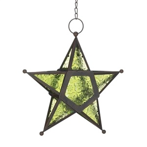 Green Glass Star Lantern Candle Holder