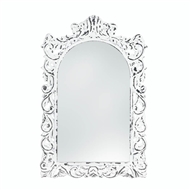 Distressed Ornate White Wood Arch Mirror