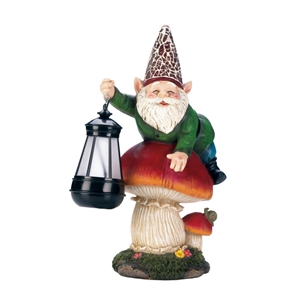 Gnome On Mushroom Solar Lightup Statue