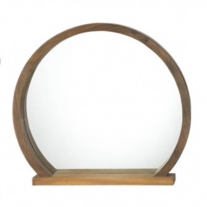 Round Wooden Wall Mirror With Shelf