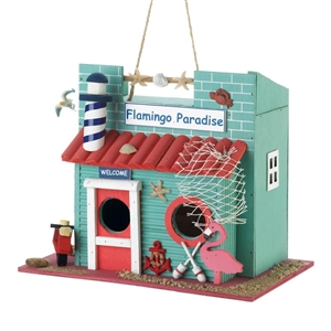 Flamingo Paradise By The Sea Birdhouse