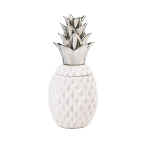 Silver Topped White Pineapple Jar Decor