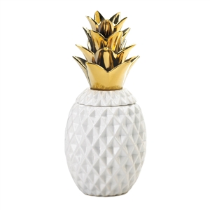 Gold Topped White Pineapple Jar Decor