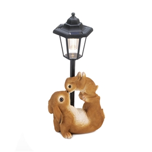 Playful Mother Rabbit and Baby Bunny Solar Lamp