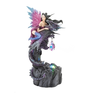 Light Up Fairy Perched On Dragon Figurine