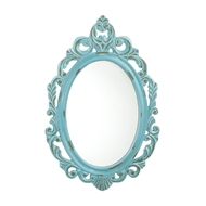 Distressed Baby Blue Wood Oval Mirror