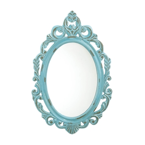 Distressed Baby Blue Wood Oval Mirror