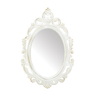 Antique White Wood Oval Mirror